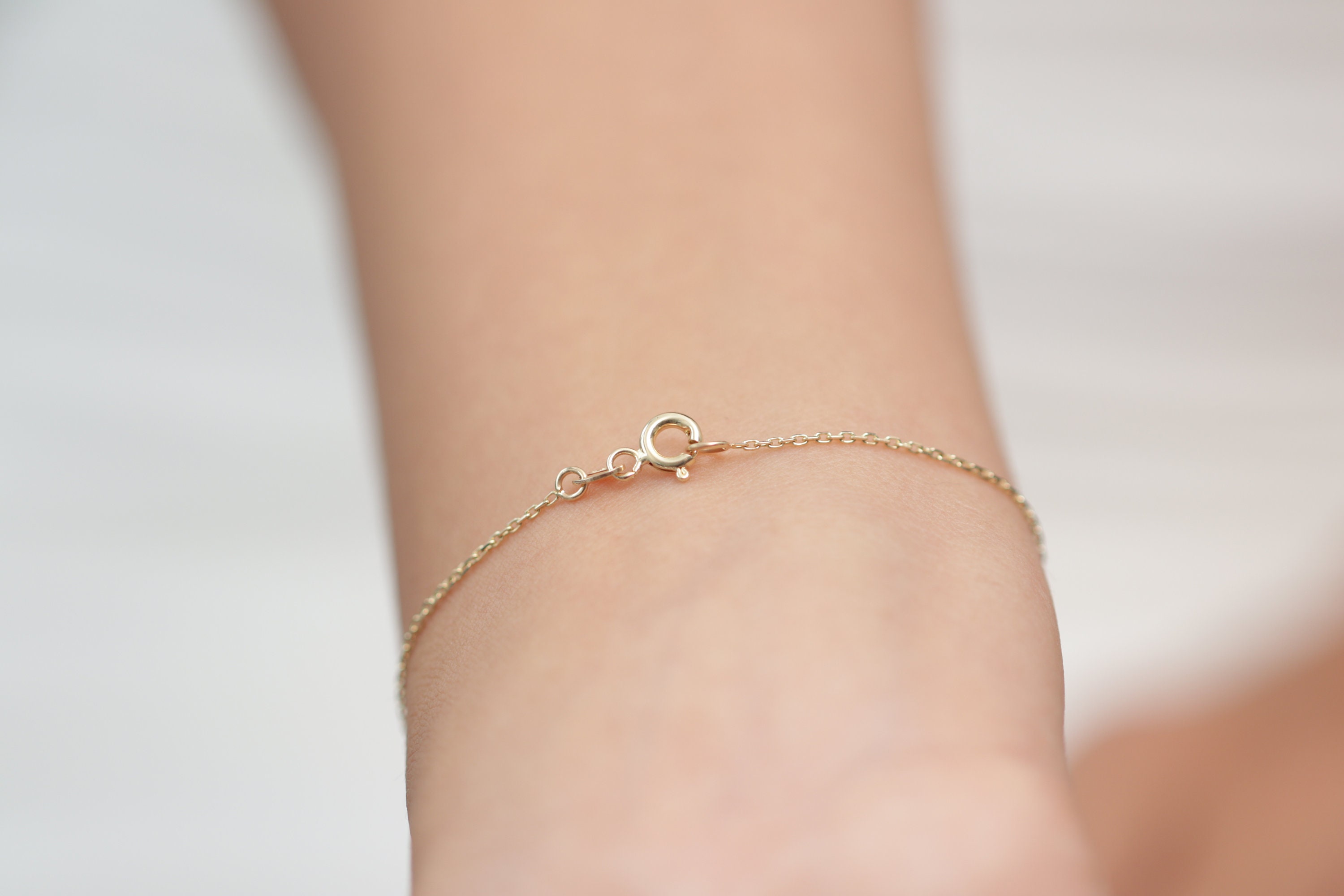 Solid Gold Zircon Initial Bracelet: Handmade Personalized Jewelry 