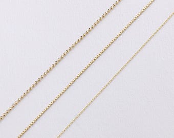 14k Solid Gold Beaded Box Cable Necklace: Dainty Handmade Chain