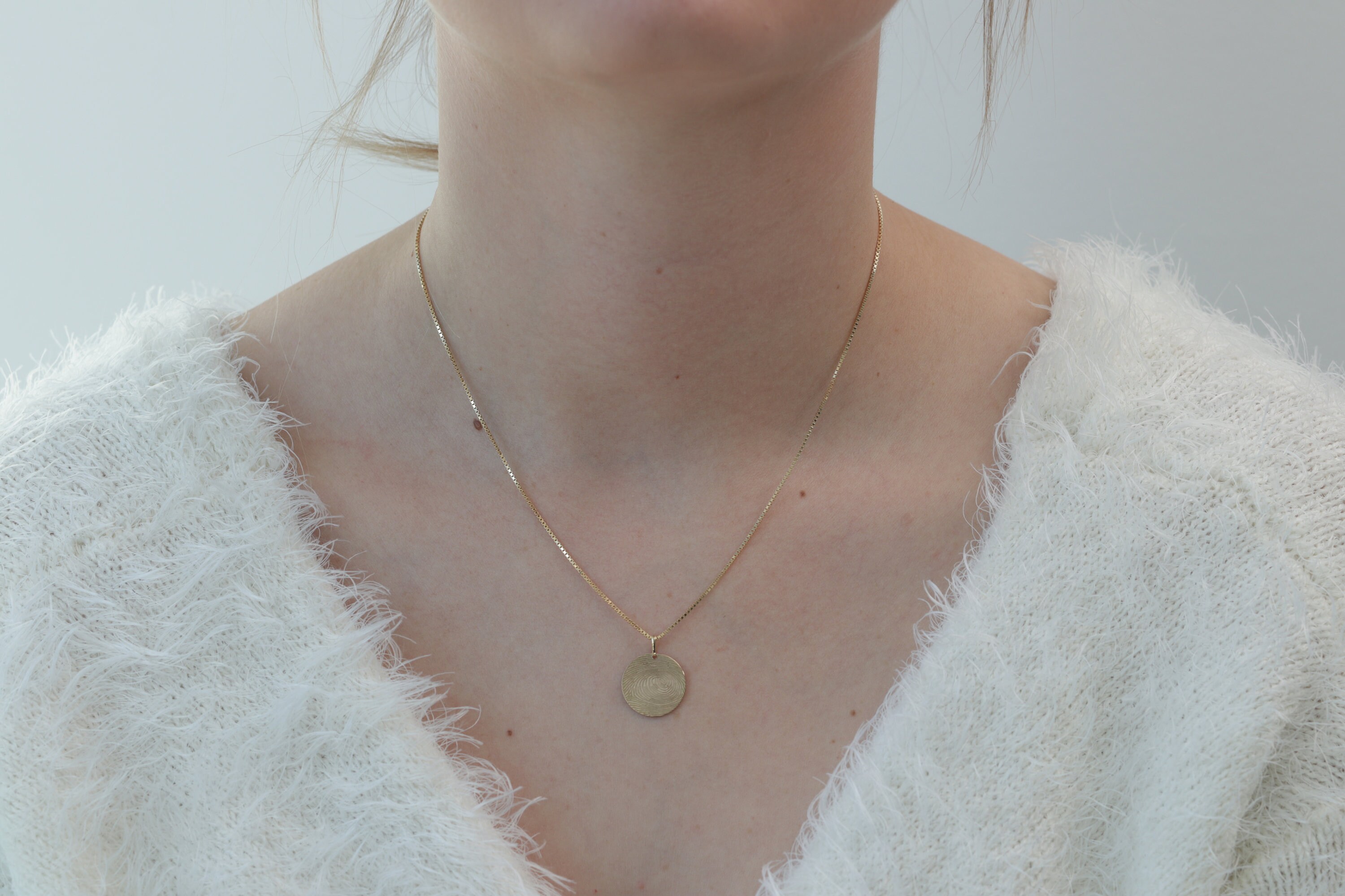 14k Solid Gold Fingerprint Necklace/gold Round Fingerprint Etsy