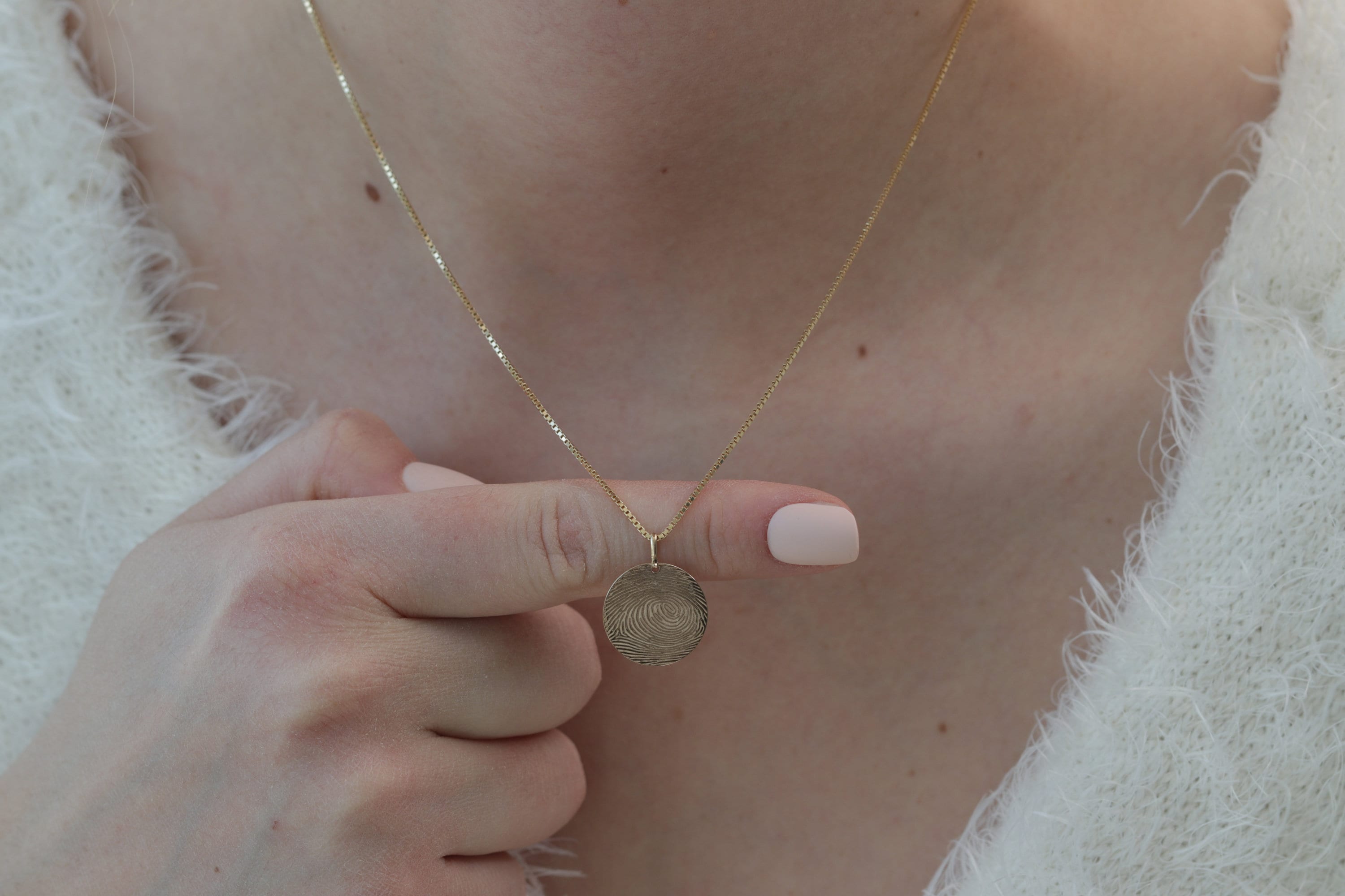 14k Solid Gold Fingerprint Necklace/gold Round Fingerprint Etsy