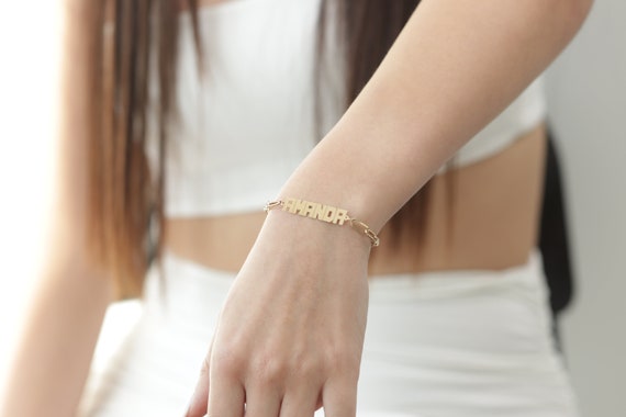 14K Solid Gold Personalized Name Slider Bracelet
