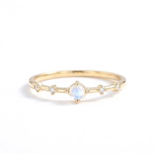 14K Gold Moonstone Ring, Dainty Gemstone Engagement Ring