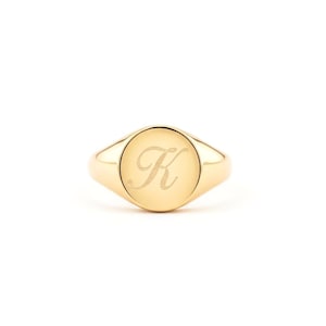10K, 14K, 18K Solid Gold Initial Signet Ring, Custom Gold Ring, Engraved Letter Ring, Personalized Ring, Christmas Gift for Her