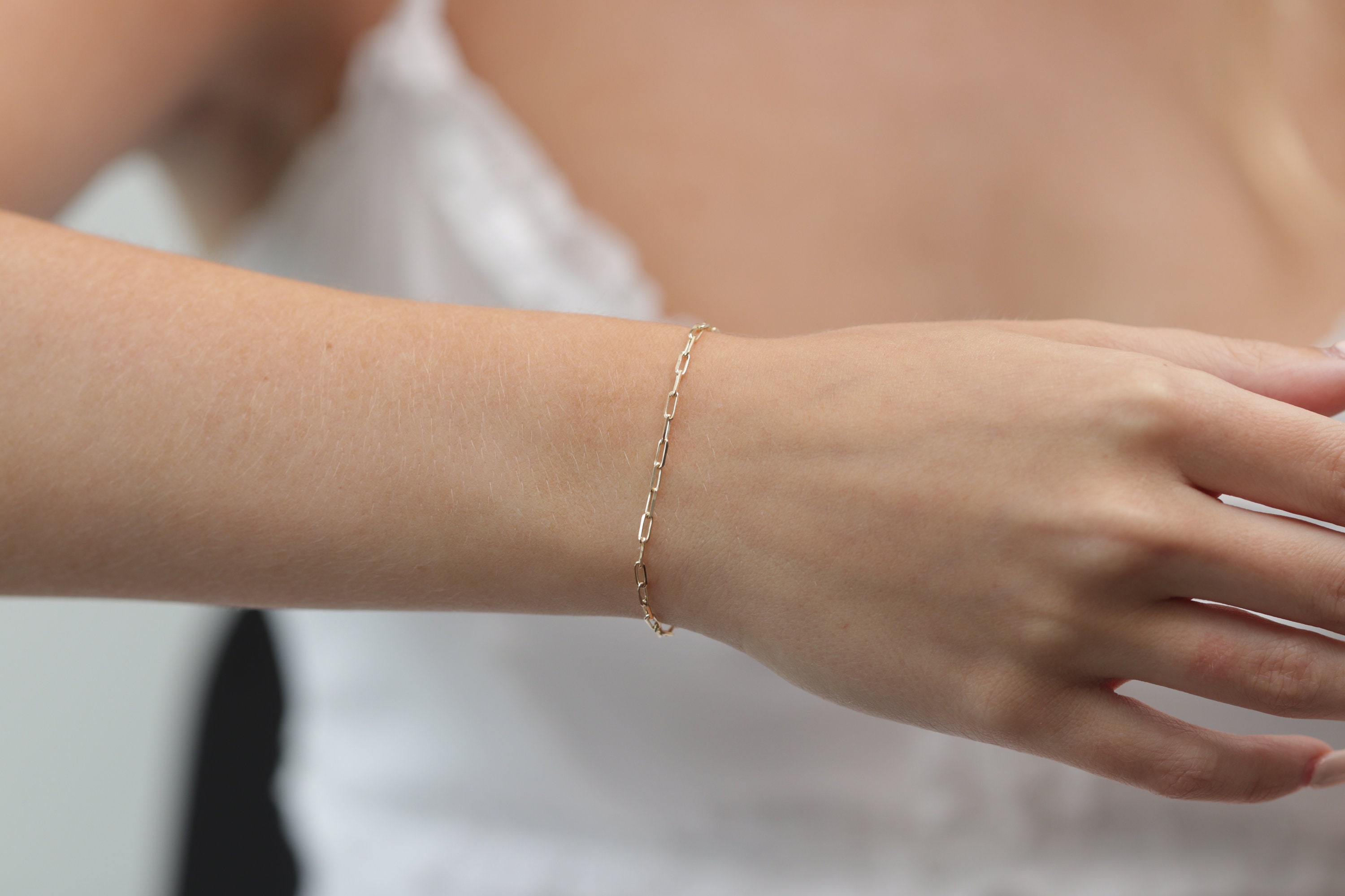 14k Gold Paperclip Bracelet / Real Gold Paperclip Bracelet / Etsy