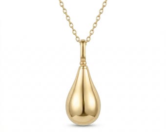 14k Gold Teardrop Urn Necklace – Minimalist Memorial Keepsake Pendant