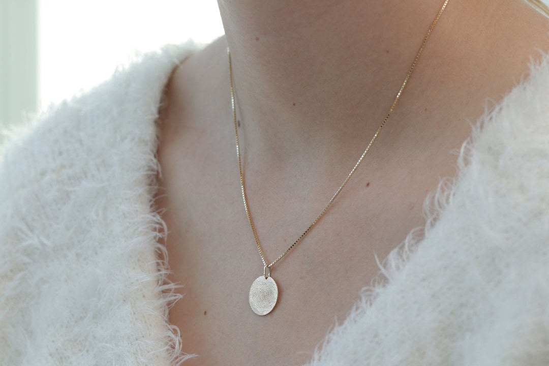 14k Solid Gold Fingerprint Necklace/gold Round Fingerprint Necklace