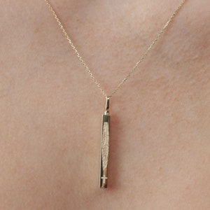 10k Personalized Vertical Urn Bar Gold Necklace in 30x3.5MM, Four Sided Name Necklace, Gold 3D Vertical Bar Necklace, Waterproof Bar