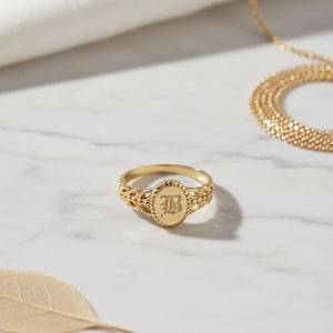Personalized Initial Signet Ring: Vintage Filigree Oval, Sterling Silver