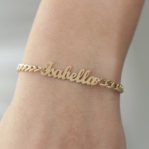 14k Solid Gold Name Plate Bracelet/Personalized Name Bracelet/Gold Name Bracelet/Handmade Name Bracelet With Curb Chain image 5