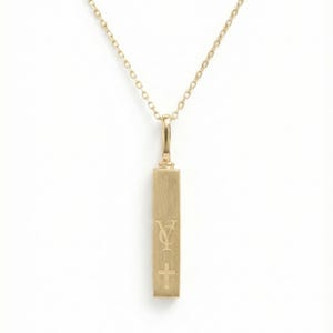 10k Gold Personalized Vertical Urn Bar Necklace: Four-Sided Name Necklace