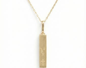 10k Gold Personalized Vertical Urn Bar Necklace: Four-Sided Name Necklace