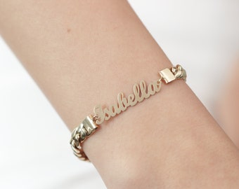 14k Solid Gold Name Plate Bracelet/Personalized Name Bracelet/Gold Name Bracelet/Handmade Name Bracelet With Thicker Curb Chain