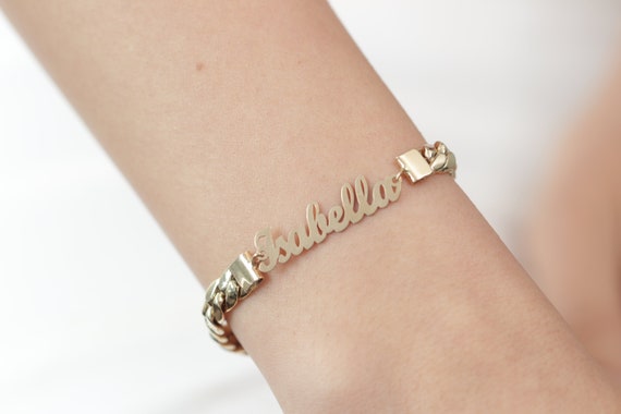 Baby Personalized 14K Gold Plate Any 3D Double Name Bracelet Bangle/Go –  MyFancyBoutique