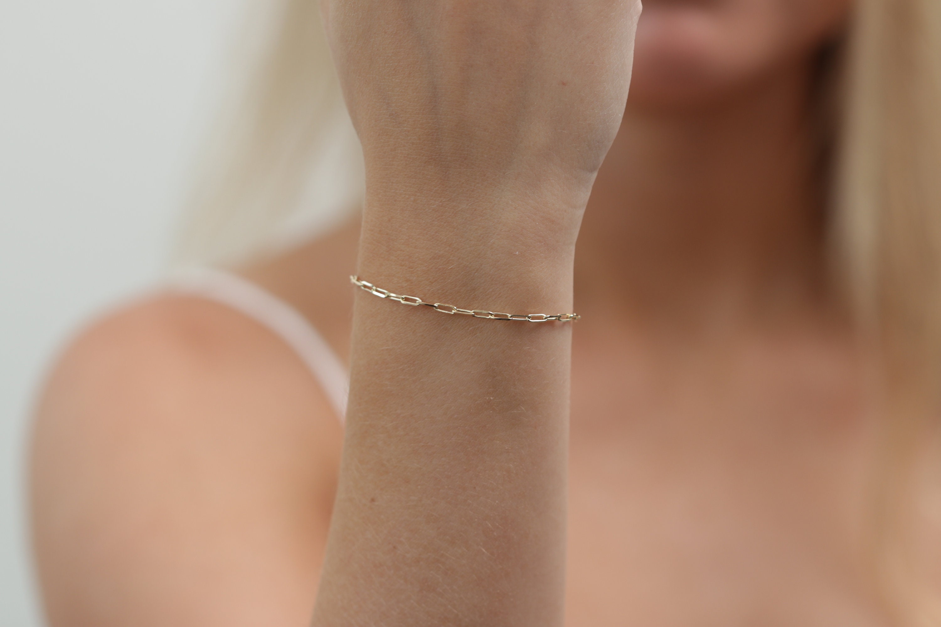 14k Gold Paperclip Bracelet / Real Gold Paperclip Bracelet / Etsy