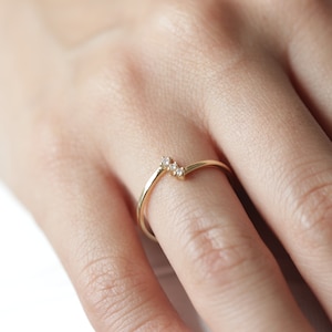 Dainty Solid Gold Three CZ Ring: Handmade Gemstone Ring