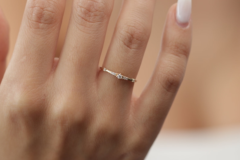 10k/14k/18k Gold Seven Diamond Ring / Solid Gold Diamond Ring / Handmade Diamond Ring / Dainty Ring / Best Mother's Day Gift/ Christmas Gift image 1