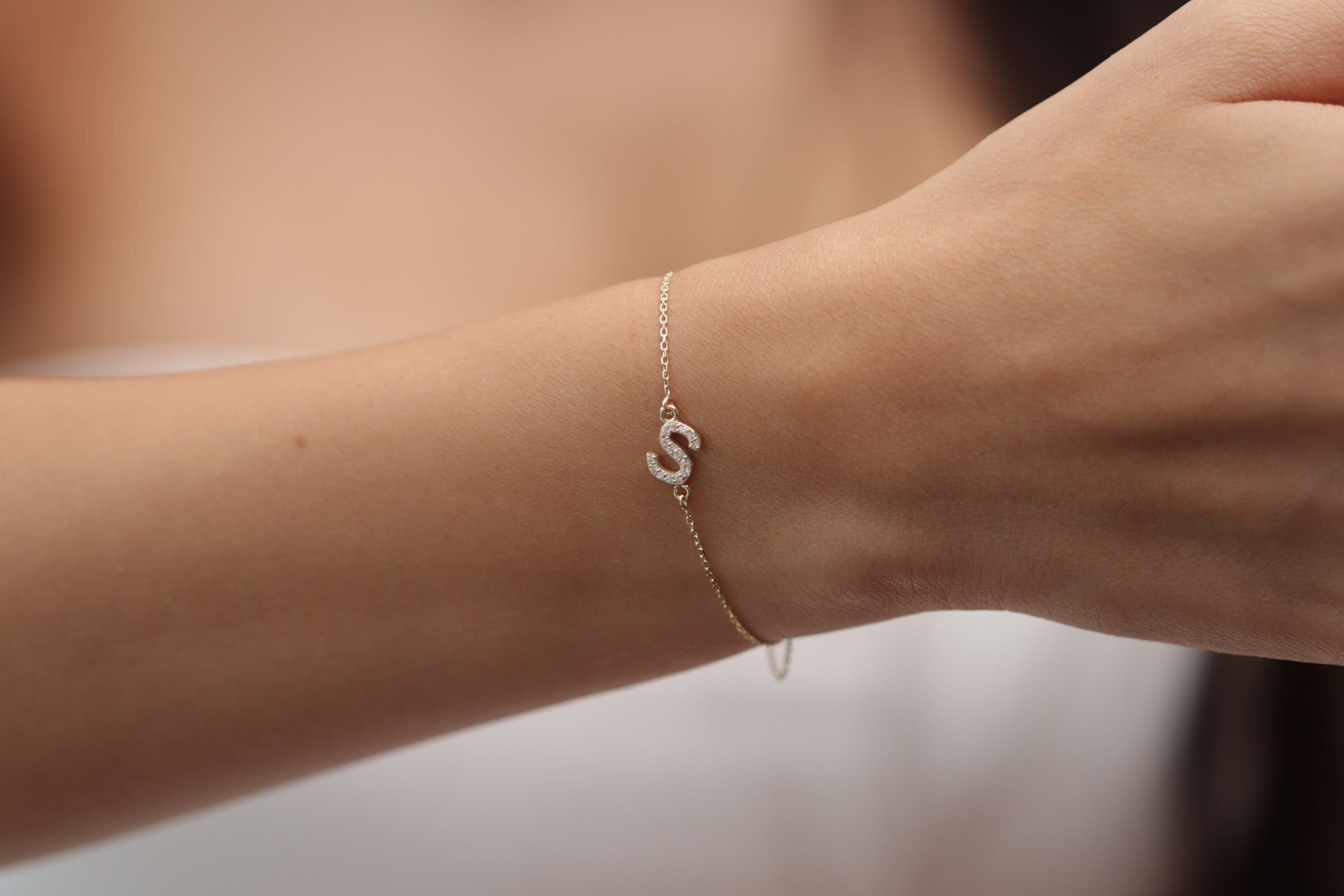 10k / 14k / 18k Gold Diamant Initial Armband / Massivgold Diamant Initial Armband / Handgefertigtes Diamant Mutter Armband / Bestes Muttertagsgeschenk