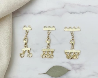 14k Solid Gold Necklace Layering Clasp: Multi Strand Detangler