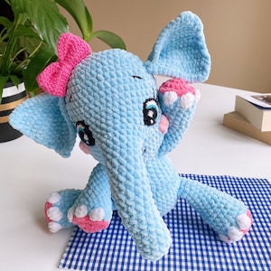 Soft Plush Amigurumi Toy Elephant, Crocheted Playmate, Nursery Decor, Gift for Baby Girl and Boy, Cute Travel Companion