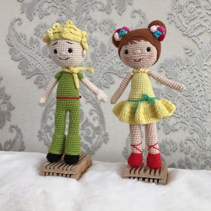8.3 inches Little Prince and Princess Handmade Amigurumi Toy, Gift Idea for Twin Babies, Playmate for Healthy Boy Girl Kids,