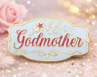 Pin de esmalte de madrina: recuerdo rosa y dorado