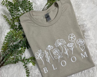 Adult Shirt, Unisex Tee, Bloom Flower T-Shirt, Garden T-Shirt, Unisex Tan T-Shirt, Women's Flower T-Shirt, Bloom and Grow T-Shirt