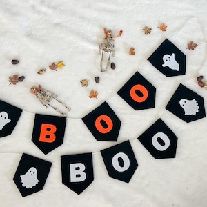 Fall Halloween Boo Ghost Felt Bunting Garland, Halloween Party Decor, Handmade Autumn Banner Decor, Seasonal Boo Felt Wall Hanging Banner