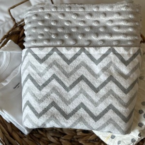 Handmade Baby Blanket, Minky Baby Blanket, Minky Flannel Baby Blanket, Chevron Gray and White Flannel Minky Baby Blanket, Baby Shower Gift