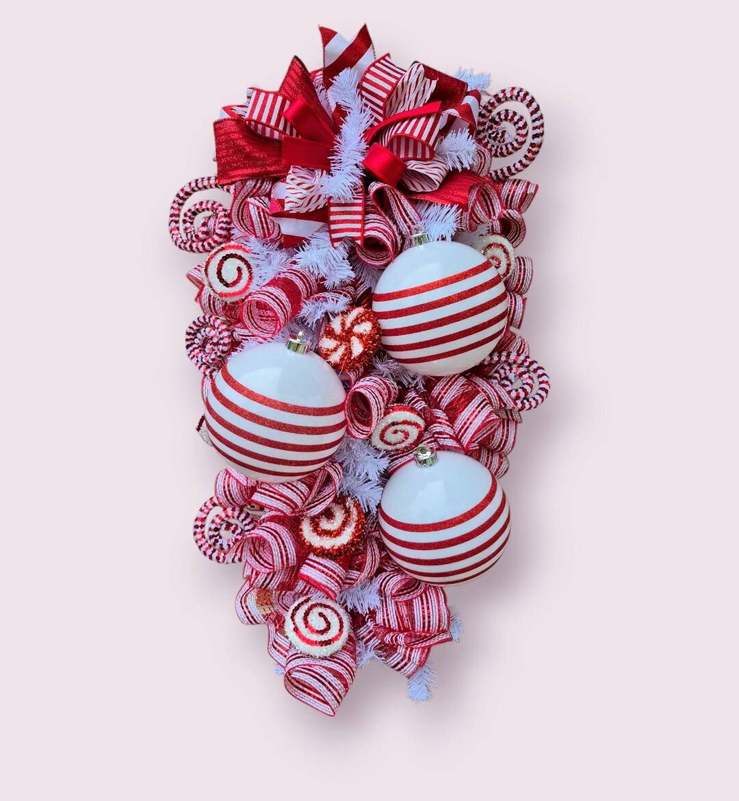 Christmas Swag Wreath/ Red White Peppermint Elongated Christmas Wreath ...