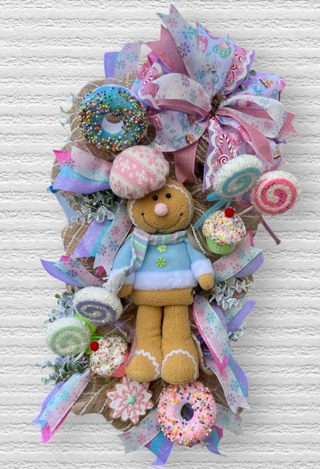 Gingerbread Christmas Swag Wreath for Front Door /pastel Candy Themed ...