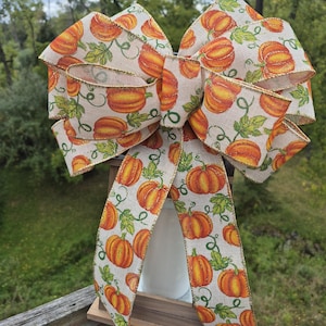 Fall Lantern Bow, Pumpkin  Bow, Fall Decoration, Wreath Bow, Mailbox Bow , Burlap Bow, Rustic Handmade Bow. Herman’s Wreaths