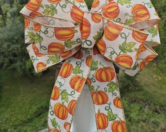 Fall Lantern Bow, Pumpkin  Bow, Fall Decoration, Wreath Bow, Mailbox Bow , Burlap Bow, Rustic Handmade Bow. Herman’s Wreaths