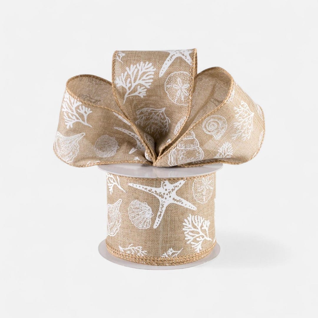Coastal Ribbon/ Ocean Themed Wired Ribbon/ Seashell Ribbon , 2.5