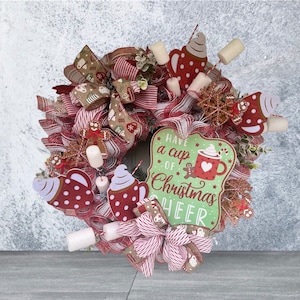 Hot Cocoa and Gingerbread Wreath/ Red and White Christmas Decor/ Herman’s Wreath/ Flocked Pine Wreath/Christmas Cheer