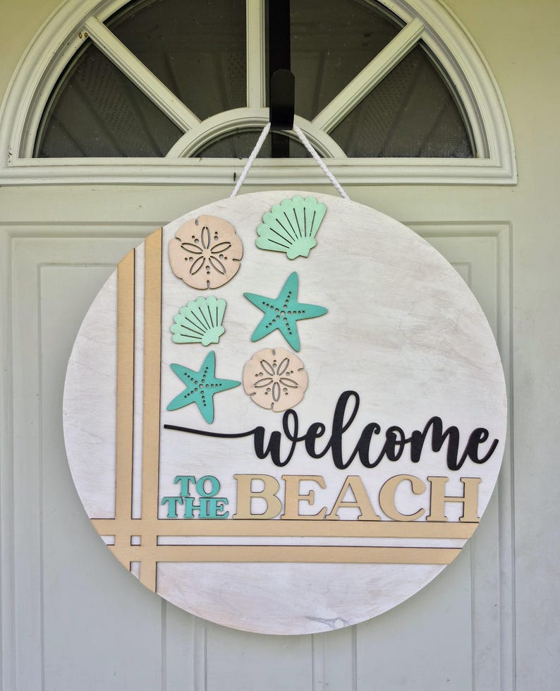 Beach Themed Wood Door Hanger, Ocean Decor, Coastal Decor, Beach House ...