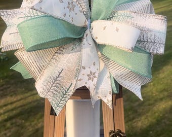 Christmas /Winter   Lantern Bow, Decorative Holiday Bow, Wreath Bow, Mailbox Bow , Rustic Handmade Bow. Herman’s Wreaths