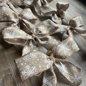 Christmas Rustic Snowflake Set of 10 Bows for Trees/ Christmas Decorations/ Decorative Bows / Gift Bag Bows