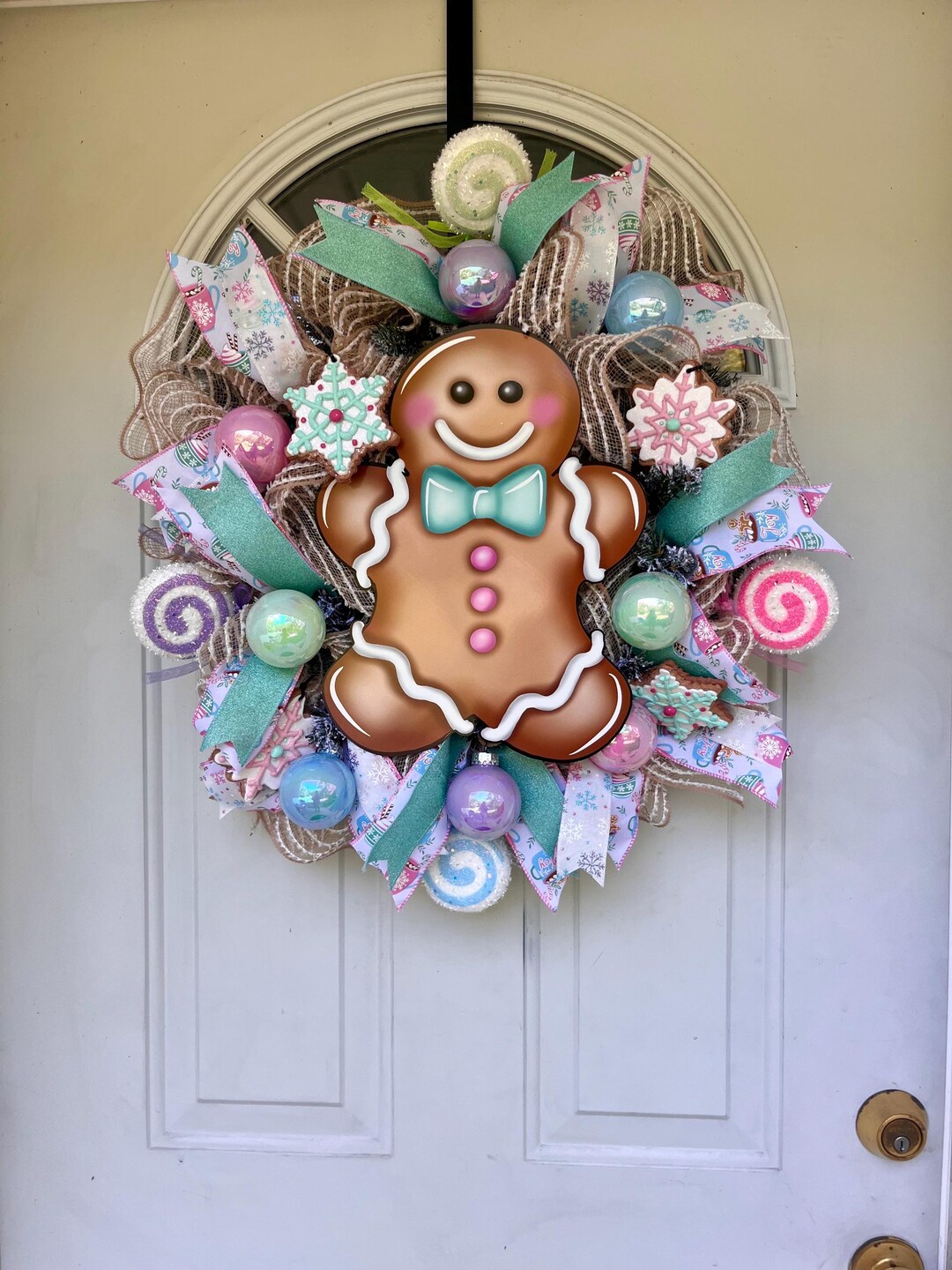 Gingerbread Christmas Wreath for Front Door /pastel Candy Themed ...