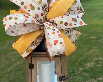 Fall Lantern Bow, Fall Decoration, Wreath Bow, Mailbox Bow , Rustic Handmade Bow. Herman’s Wreaths