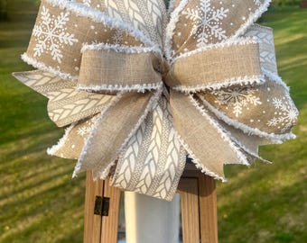 Christmas /Winter   Lantern Bow, Decorative Holiday Bow, Wreath Bow, Mailbox Bow , Rustic Handmade Bow. Herman’s Wreaths
