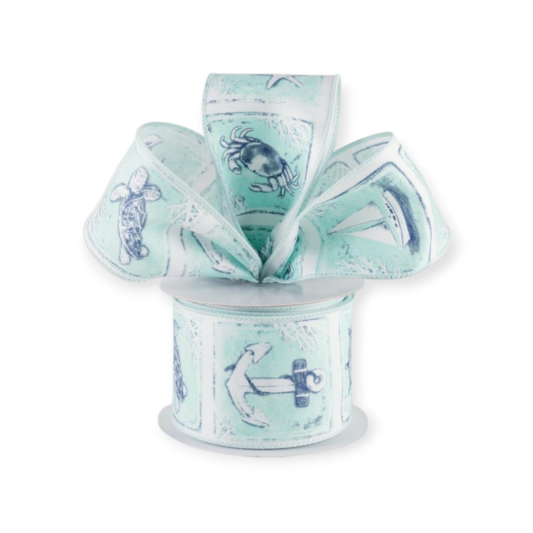 Ocean Ribbon Design Coastal Ribbon/ Ocean Themed Wired Ribbon , 2.5