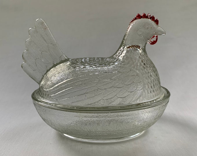 Clear Glass Hen on Nest With Red Comb - Etsy