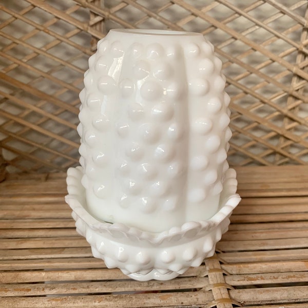 Fenton Hobnail Milk Glass Fairy Lamp