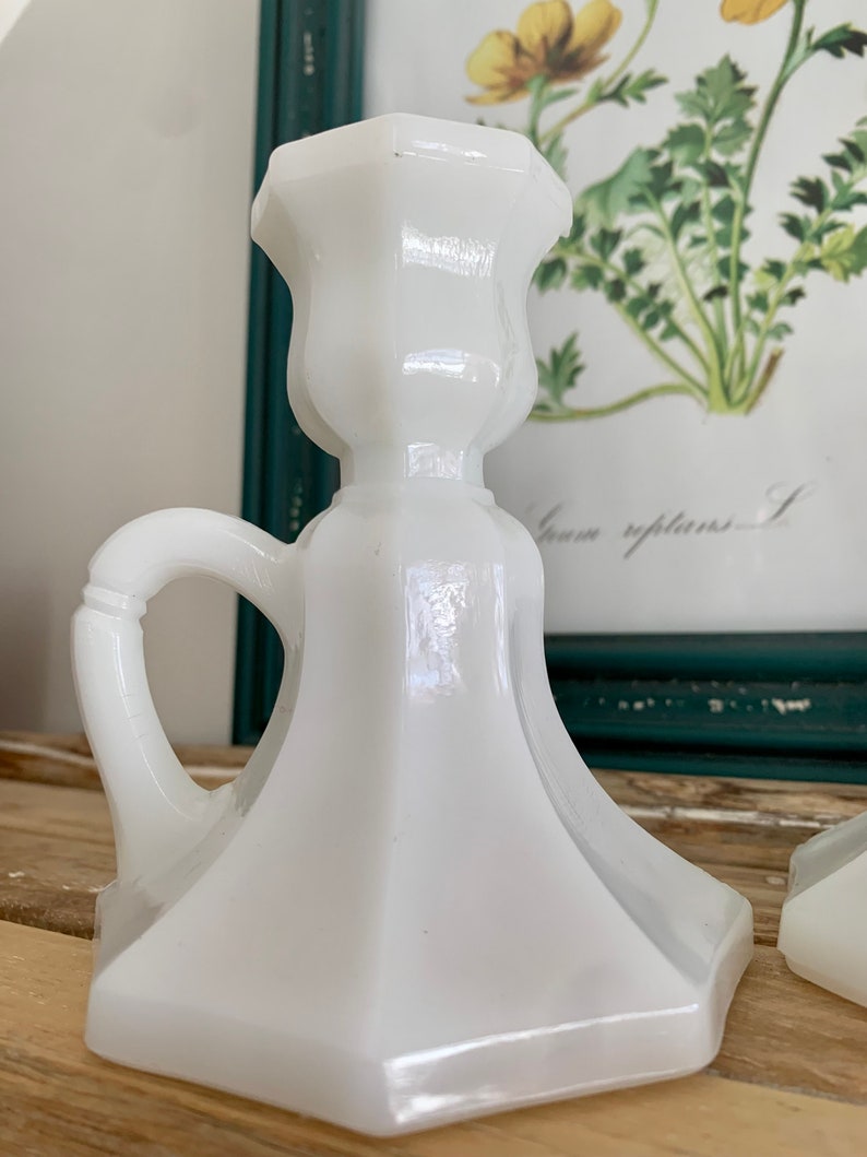 Vintage Milk Glass Candle Stick Holders Set of 2 Etsy