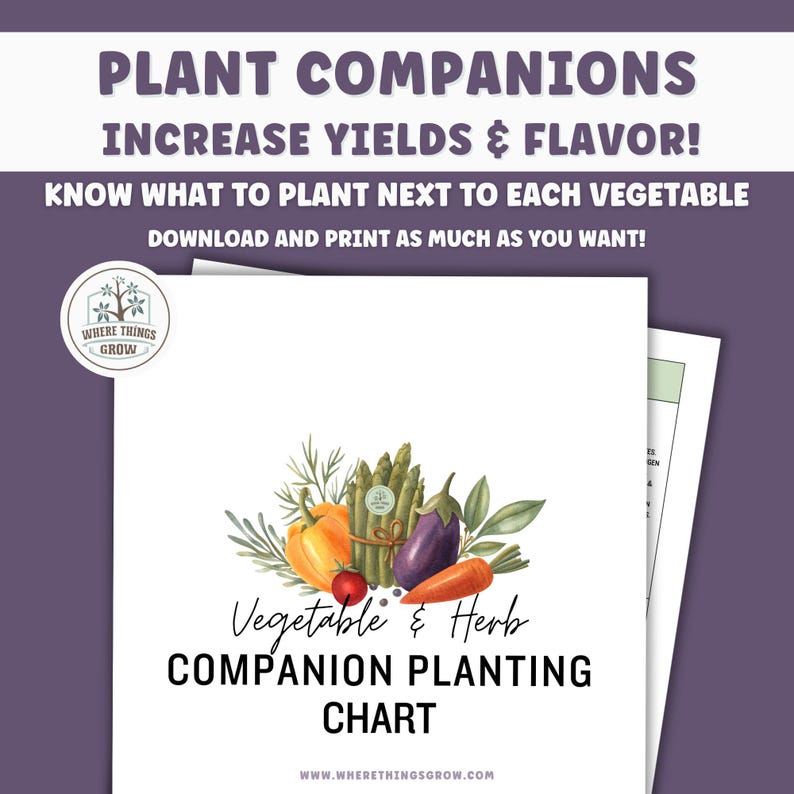 Vegetable & Herb Garden Companion Planting Guide, Garden Planner, Instant Download, Gift for Gardeners, Garden Printable