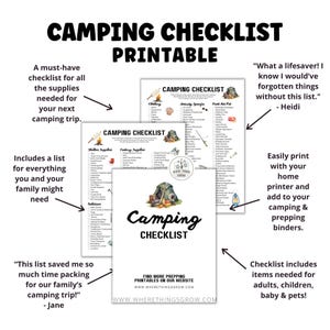 Camping Planner Printable Checklist, Prepper Guide, Camp Packing List, Last Minute Gift for Campers