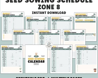 US Garden Zone 8 Seed Sowing 2026 Calendar: Monthly Printable Planner (PDF Download)