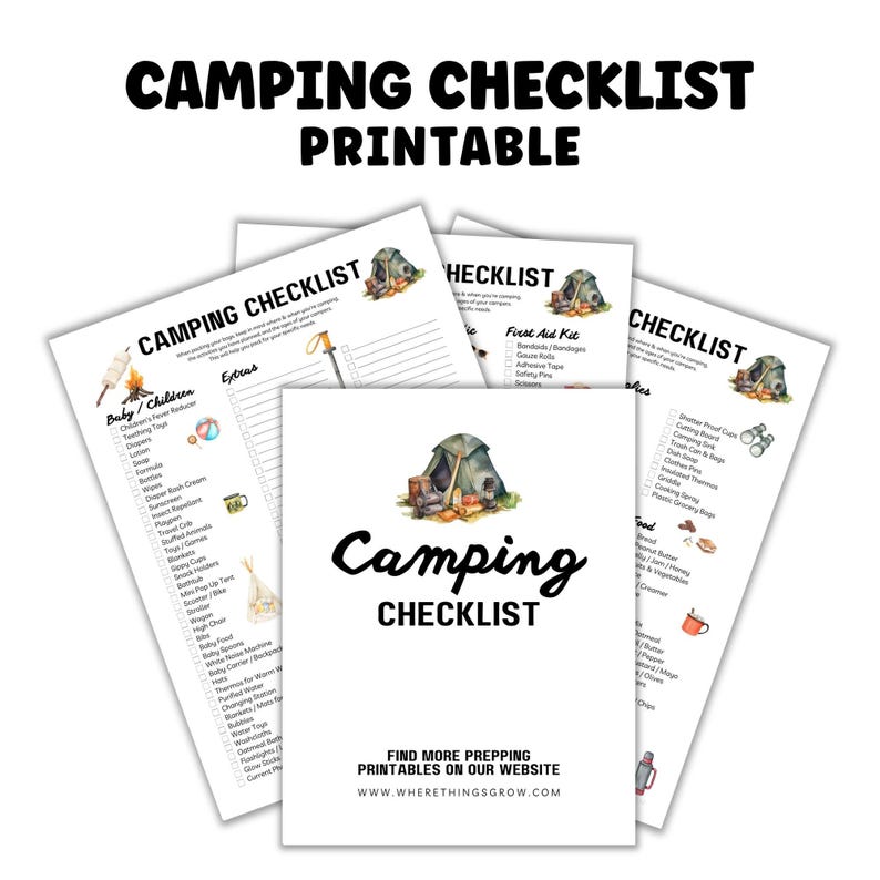 Camping Planner Printable Checklist, Prepper Guide, Camp Packing List, Last Minute Gift for Campers