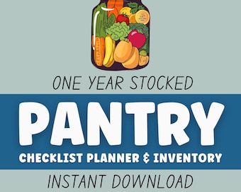 Liste de contrôle pour l'inventaire du garde-manger : étiquettes de planificateur de repas d'un an et de pots à épices (téléchargement numérique)