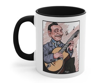 Django Reinhardt Black Accent Gypsy Jazz Coffee Mug 11oz. and 15oz.